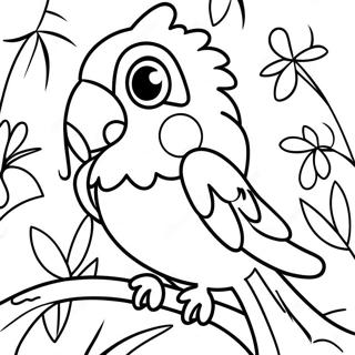 Pagina Para Colorear De Un Loro Colorido En La Jungla Tropical 34526-7535