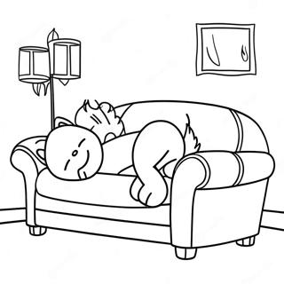 Página Para Colorear De Garfield Durmiendo En Un Sofá Páginas Para Colorear