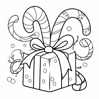 Dibujo Para Colorear De Un Regalo Navideno Festivo Con Bastones De Caramelo 39019 8529