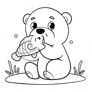Pagina Para Colorear De Un Adorable Oso Polar Sosteniendo Un Pez 40096-8772