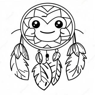 Pagina Para Colorear De Un Atrapasuenos Lindo Con Caras Sonrientes 41996-9192