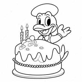 Pagina Para Colorear De Pato Donald Con Un Pastel De Cumpleanos 43207 9445