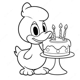 Pagina Para Colorear De Pato Donald Con Un Pastel De Cumpleanos 43207-9446