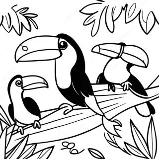 Pagina Para Colorear De Una Familia De Tucanes En Un Bosque Lluvioso 47915-10485
