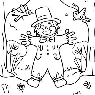 Espantapajaros Feliz Con Aves Coloridas Pagina Para Colorear 54714-11977