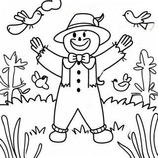 Espantapajaros Feliz Con Aves Coloridas Pagina Para Colorear 54714-11979