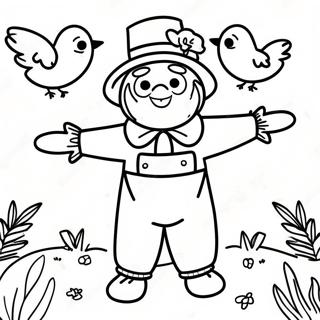 Espantapajaros Feliz Con Aves Coloridas Pagina Para Colorear 54714-11980