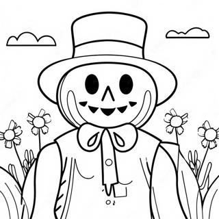 Espantapajaros Con Un Sombrero De Paja Y Flores Pagina Para Colorear 54715-11981