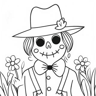 Espantapajaros Con Un Sombrero De Paja Y Flores Pagina Para Colorear 54715-11982