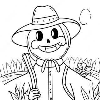 Espantapajaros Con Un Sombrero De Paja Y Flores Pagina Para Colorear 54715-11983