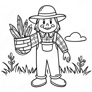 Espantapajaros Sosteniendo Una Canasta De Maiz Pagina Para Colorear 54716-11985