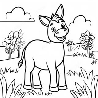 Pagina Para Colorear De Un Burro Feliz En Un Campo 56182-12293