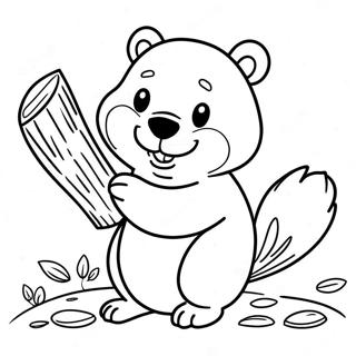 Pagina Para Colorear De Un Castor Feliz Sosteniendo Un Tronco 57848-12658