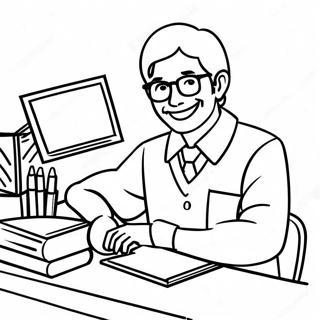 Pagina Para Colorear De Un Maestro Feliz En Su Escritorio 62058-13678