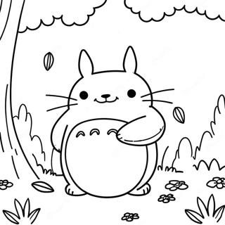 Pagina Para Colorear De Totoro En Un Bosque Magico 62139-13688