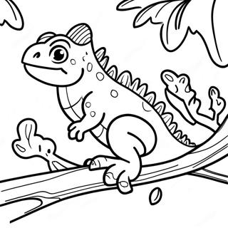 Iguana De Dibujos Animados En Una Rama Pagina Para Colorear 63699-14131