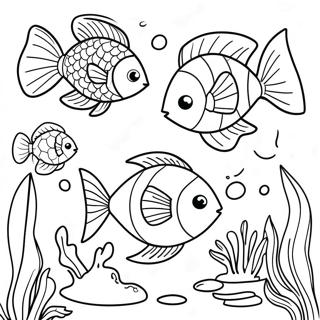 Pagina Para Colorear De Escena Submarina Con Peces Coloridos 72724-16409