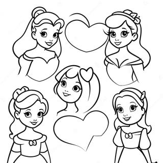 Pagina Para Colorear De Princesas Encantadoras De Disney Con Corazones 72984-16613