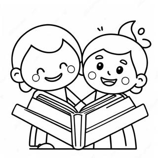 Pagina Para Colorear De Ninos Felices Leyendo 73189 16774