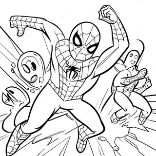 Spider Man Luchando Contra Villanos Para Colorear 744-2358