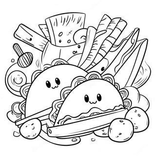 Pagina Para Colorear De Escena De Fiesta De Tacos 74805-18041