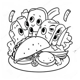 Pagina Para Colorear De Escena De Fiesta De Tacos 74805-18043