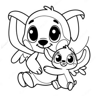Lindo Stitch Y Angel Páginas para colorear