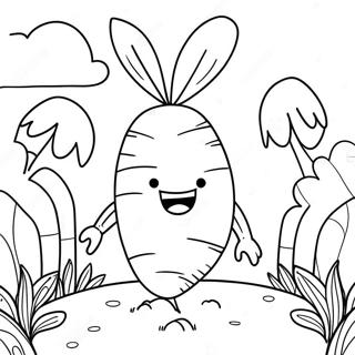 Pagina Para Colorear De Zanahoria De Dibujos Animados En Un Jardin 77812-20362