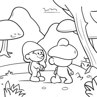 Pagina Para Colorear De La Escena Del Pueblo Pitufo 80593 22503