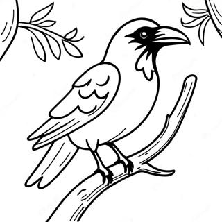 Pagina Para Colorear De Un Cuervo Real Posado En Una Rama 84420 25518