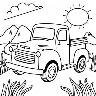 Pagina Para Colorear De Un Pequeno Camion Azul En Un Campo Soleado 84447-25543