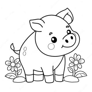 Pagina Para Colorear De Un Cerdito Lindo Con Flores 86336-27089