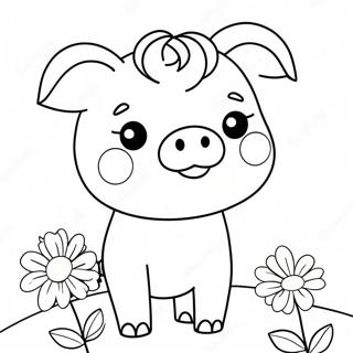 Pagina Para Colorear De Un Cerdito Lindo Con Flores 86336-27090