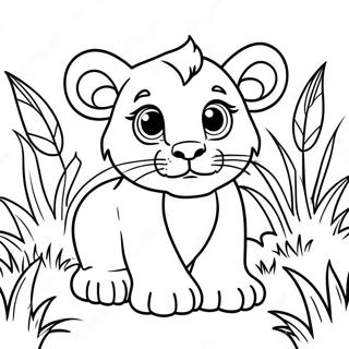 Pagina Para Colorear De Un Cachorro De Leon Jugando En La Hierba 86493-27243