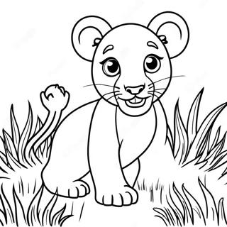 Pagina Para Colorear De Un Cachorro De Leon Jugando En La Hierba 86493-27244