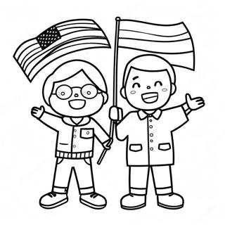 Pagina Para Colorear De Ninos Celebrando El Dia De La Bandera 87777-28217