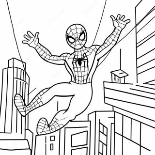 Pagina Para Colorear De Spiderman Adorable Balanceandose Por La Ciudad 88571-29001