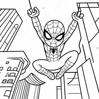 Pagina Para Colorear De Spiderman Adorable Balanceandose Por La Ciudad 88571-29003