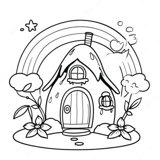 Pagina Para Colorear De Una Casa De Hadas Encantadora Bajo Un Arcoiris Páginas Para Colorear