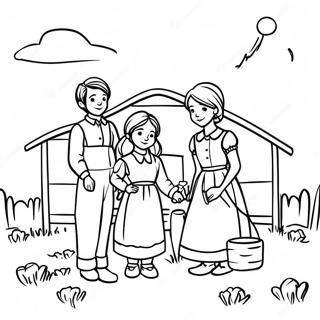 Pagina Para Colorear De La Escena Familiar En La Casita En La Pradera 89137-29444