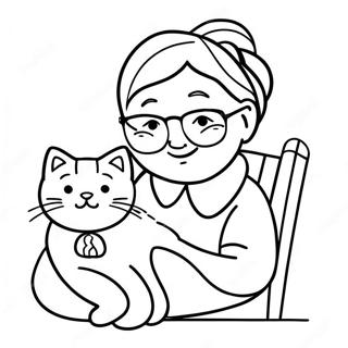 Pagina Para Colorear De La Abuela Acogedora Con Un Gato 90403-30417