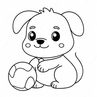 Pagina Para Colorear De Un Adorable Perro Kawaii Con Pelota 91916 31675