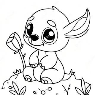 Pagina Para Colorear De Stitch Bonito Con Flores 92376-32025