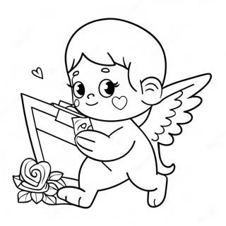 Cupido Romantico Con Cartas De Amor Para Colorear 96002 35089