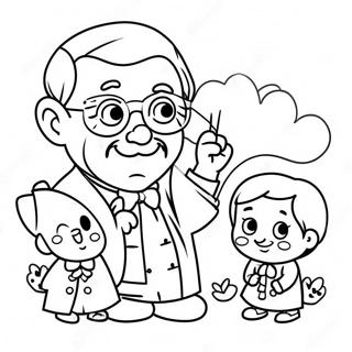 Pagina Para Colorear De Abuelo Lindo Con Ninos 97804-36787